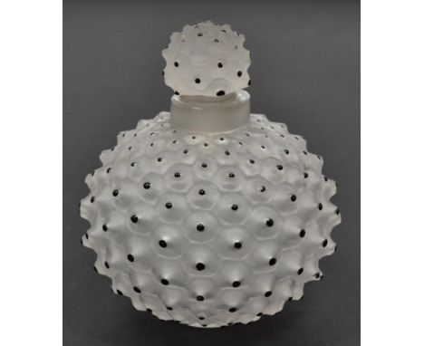 René Lalique (French, 1860-1945): A Cactus Frosted and Black Enamel Glass Scent Bottle and Stopper, moulded R LALIQUE FRANCE,