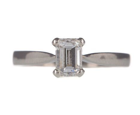 GIA CERTIFICATED DIAMOND SOLITAIRE RING,the emerald cut diamond of approximately 0.79 carats, GIA report number 14322289, col