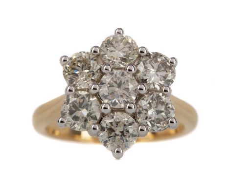 CERTIFICATED DIAMOND DAISY CLUSTER RING,the round brilliant cut diamonds totalling approximately 2.91 carats, with accompanyi