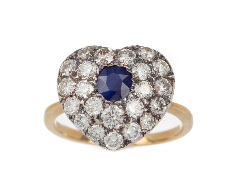 CERTIFICATED TREATED SAPPHIRE AND DIAMOND HEART SHAPED RING,the treated sapphire of approximately 0.60 carats, within a halo 