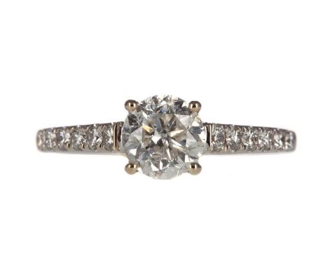DIAMOND DRESS RING,the round brilliant cut diamond of approximately 0.80 carats, on diamond shoulders totalling a further app