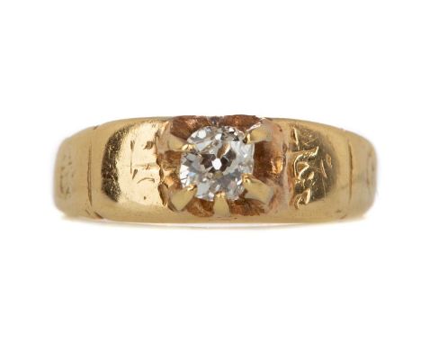 DIAMOND SOLITAIRE RING,the old cut diamond of approximately 0.25 carats, with some engraved decoration to the shoulders, unma