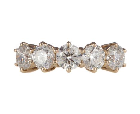 DIAMOND FIVE STONE RING,the round brilliant cut diamonds totalling approximately 2.35 carats, in eighteen carat gold, size L 