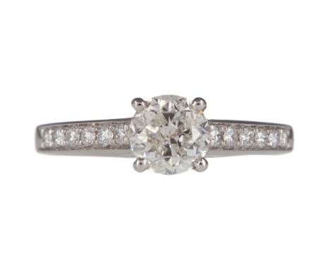 DIAMOND DRESS RING,the round brilliant cut diamond of approximately 0.80 carats, on diamond shoulders totalling a further app