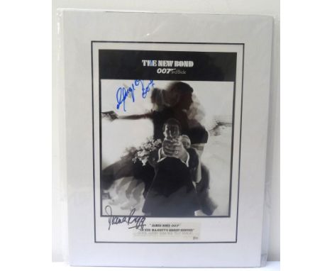 GEORGE LAZENBY AND DIANA RIGG SIGNED PHOTOGRAPHIC PRINT 
from On Her Majesty's Secret Service, mounted, 29.5cm x 21.5cm, with