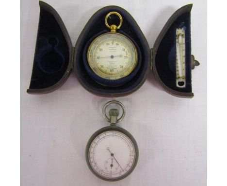 Antique pocket barometer altimeter by Short &amp; Mason London made for A &amp; N.C.S Ltd Westminster in case (thermometer da