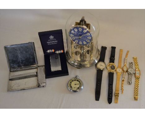 Service gents wristwatch, 5 ladies wristwatches including a Rotary, pocket watch, skeleton clock, lighter/cigarette case &amp