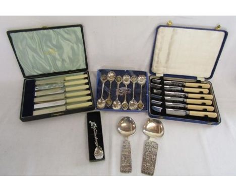 Walker &amp; Hall and Thomas Ward &amp; Sons cased knife sets, New Zealand spoons, Stockholm and Sverige caddy spoon etc