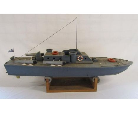 Vosper MTB (possibly PT patrol boat) radio controlled model boat acoms ic unit and engine af with stand - NO remote - approx.