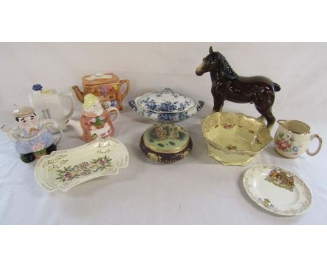 Ducal dish, Losol ware 'FLORA' tureen, Royal Winton bowl, Arthur Wood jug, teapots, Melba ware shire horse and a decorative C