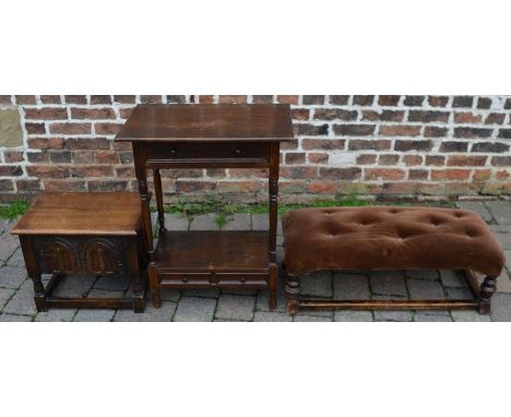 Oak cutlery cabinet on legs, small oak tool/cabinet &amp; a foot stool