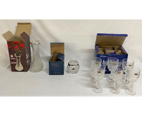 Selection of glassware including Tutbury Crystal rose bowl, Diadem glass rose vase and 6 lead crystal 24% PbO wine glasses/ g