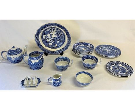 Spode ware including teapot, toast rack, cups, plates etc
