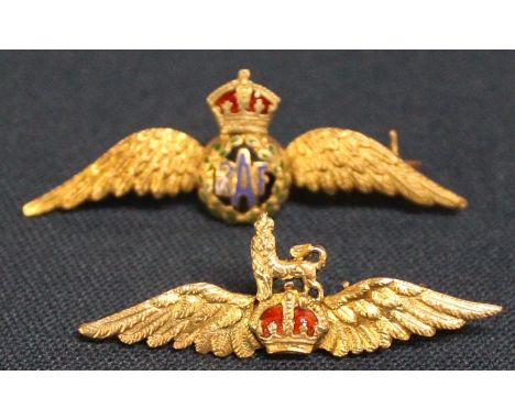 Two 9ct gold RAF bar brooches with enamel decoration 5.85g