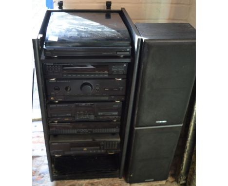 Kenwood stereo stack HiFi system including turn table, cassette player, CD player, amplifier &amp; a pair of speakers (model 