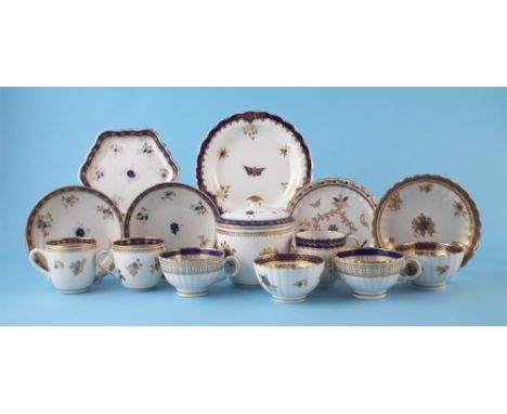 Collection of Caughley blue and gilt ware, to include a sucrier and cover, plate, two teapot stands, two cups and saucers, tw