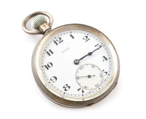 Rolex vintage silver pocket watch, white enamelled dial, Arabic numerals, subsidiary seconds dial, movement marked ROLEX cal.