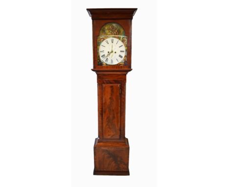 A mid 19th century mahogany longcase clock by John Cameron, Kilmarnock (1836-9). The straight stepped canopy with semi-circul