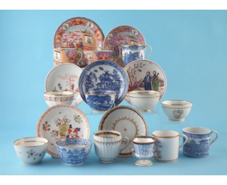 Collection of Newhall and related factories circa 1800-1820, to include a teapot stand, trio, coffee cup and saucer, tea bowl
