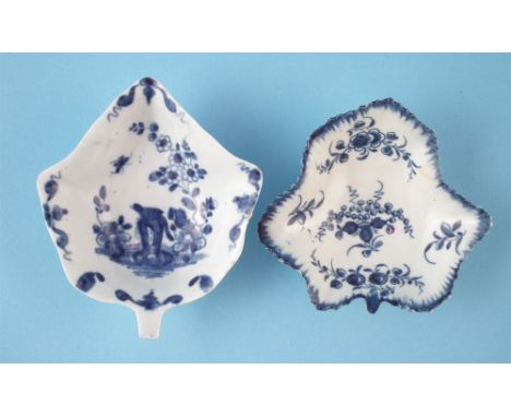 Two Worcester pickle dishes, the first circa 1758 - 1760, painted with the Two Peony Rock Birds pattern in under glaze blue, 