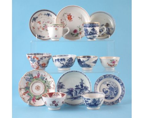 Chinese porcelain, to include two coffee cups, six saucers - one for a chocolate cup, one from the Nanking Cargo, and six tea