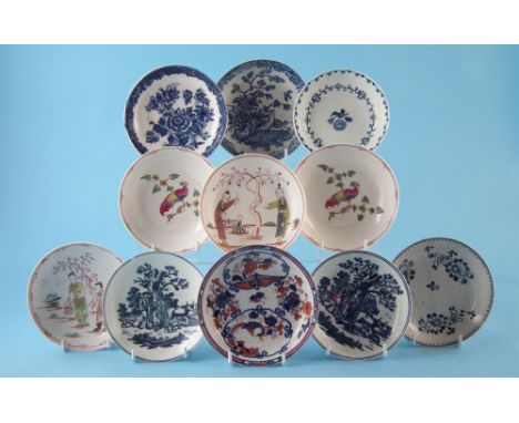 Eleven Liverpool saucers , circa 1770 - 1790, two by Christians, the rest by Penningtons, (11) The largest measures 14cm diam