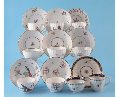 Chamberlain and Flight Worcester tea bowls / cups and saucers circa 1800, to include five tea bowls and saucers by Chamberlai