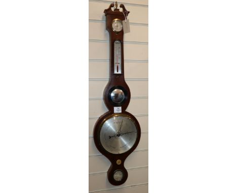 A George III inlaid mahogany barometer and thermometer H,96cm
