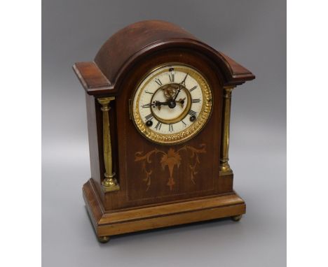 An American inlaid mantel clock height 32cm