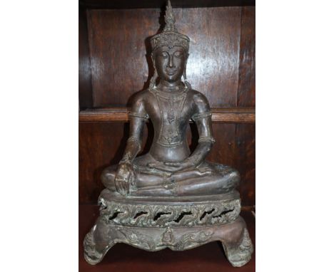 A cast bronze seated Buddha height 56cm