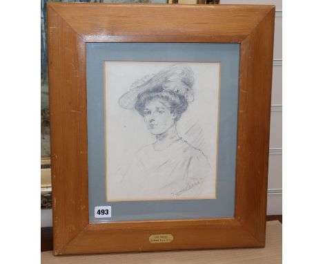 John Seymour Lucas, charcoal drawing, Portrait of Mrs Joseph Duveen nee Elsie Salamon, signed, 26 x 21cm