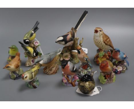 A Goebel model, 'Great Titmouse' and ten Royal Worcester models of birds, comprising Blue Finch, Bluebird, Goldcrest, Long-Ta