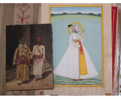 Indian School, a group of assorted unframed gouaches, Portrait studies, together with a small oil on canvas, largest 22 x 14c