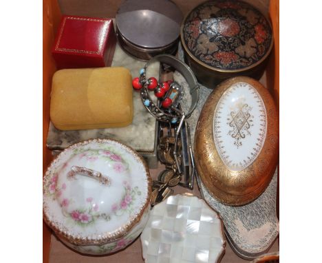 Mixed costume jewellery and other items including silver trinket box, niello bracelet and Limoges box.