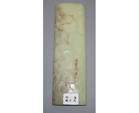 A Chinese Celadon jade wrist rest