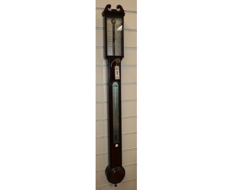 A 19th century mahogany stick barometer and thermometer by J. Smith, Royal Exchange, London H.96cm