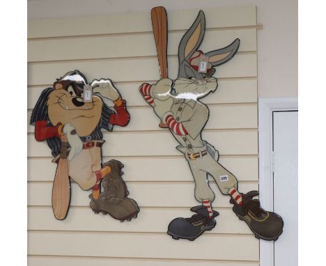 Two vintage Warner Brothers Looney Tunes 'Glazercut' hanging wall figures of Bugs Bunny and the Tasmanian Devil, circa 1980, 