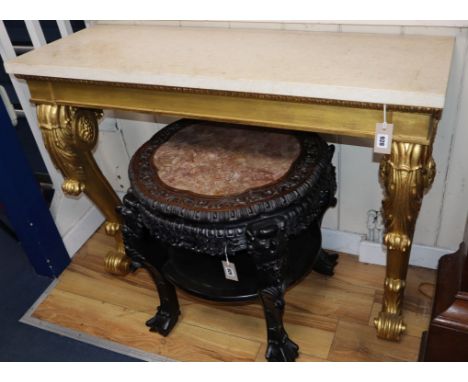 An 18th century style marble top giltwood console table W.112cm