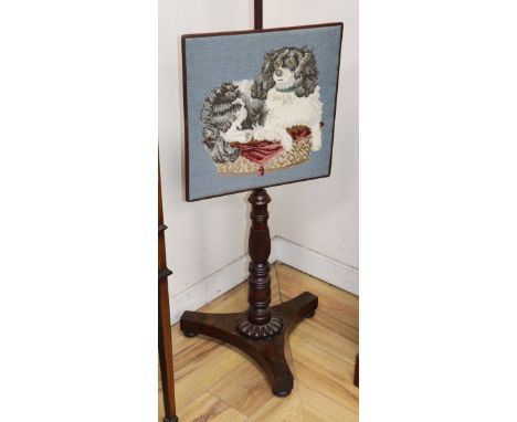 A William IV rosewood pole screen with tapestry banner
