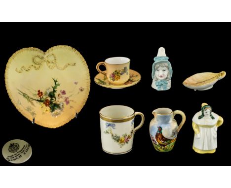 A Collection of Royal Worcester Hand Painted Small Items ( 8 ) Items In Total. All Items Excellent Condition. Comprises 1/ Ro