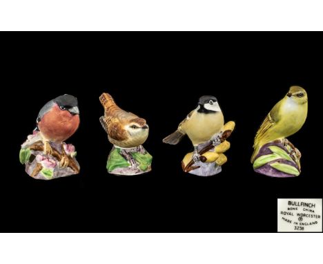 Royal Worcester Excellent Collection of Hand Painted Bird Figures ( 4 ) In Total. Comprises 1/ Bullfinch, No 3238. 2/ Marsh T