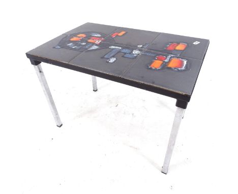 A mid-century rectangular tile-top table on chromed legs, W47cm, H33cm, D32cm 