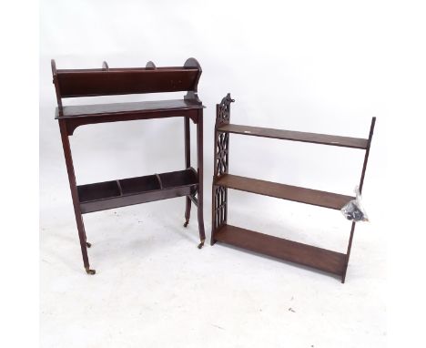 An Arts and Crafts mahogany book trough, and an Arts and Crafts 3-tier hanging bookshelf 