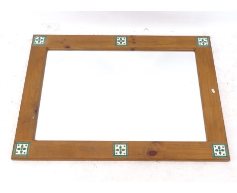 A modern pine-framed bevel-edge wall mirror, with tile insets, W80cm, H110cm 