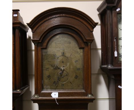 HARBEN &amp; CO OF LEWES - an 18th century oak 30-hour longcase clock, arch-top brass dial with engraved floral swag decorati