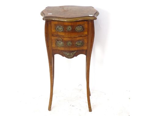 A crossbanded walnut lamp/side table, with 2 short drawers, on cabriole legs, and ormolu mounts, W40cm, H74cm 