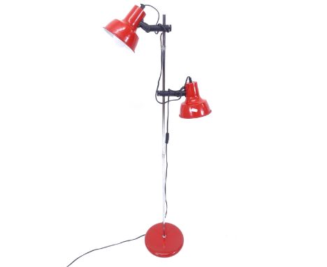A Vintage red enamel floor lamp with 2 adjustable lights, H135cm 