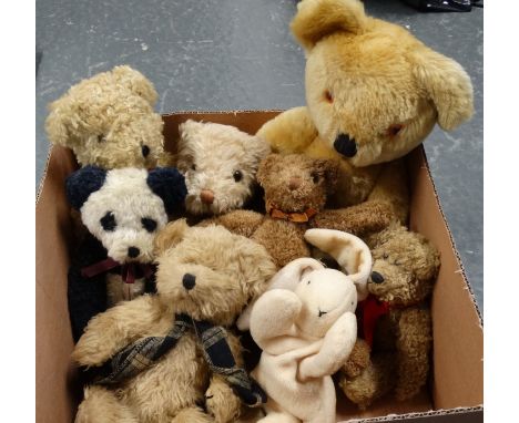 Box of Teddy Bears inc. Chester Bear, J.B. Bean + Merrythought blond jointed bear  