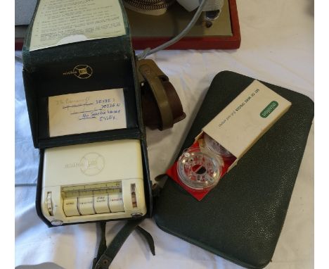 Green leather cased Minifon P55 recorder, tapes & microphone  