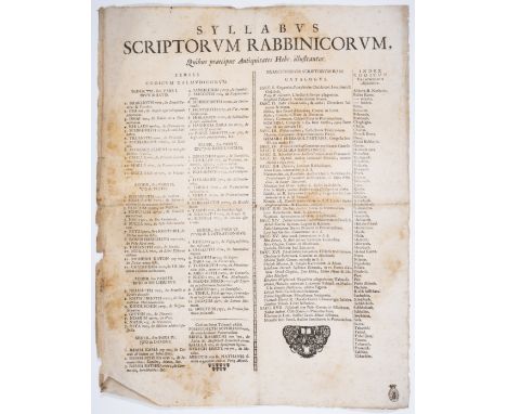 Hebraica.- [Vriemoet (Emonis Lucii)] Syllabvs scriptorvm Rabbinicorvm, Quibus praecipue antiquitates Hebr. illustrantur, broa